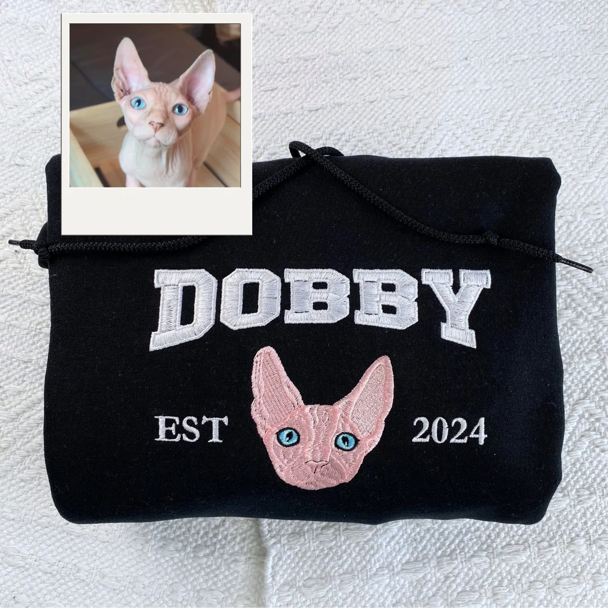 Custom Cat Portrait Varsity Hoodies - Personalized Pet Name Embroidery Sweatshirts - Cat Parent Gift - Image 2