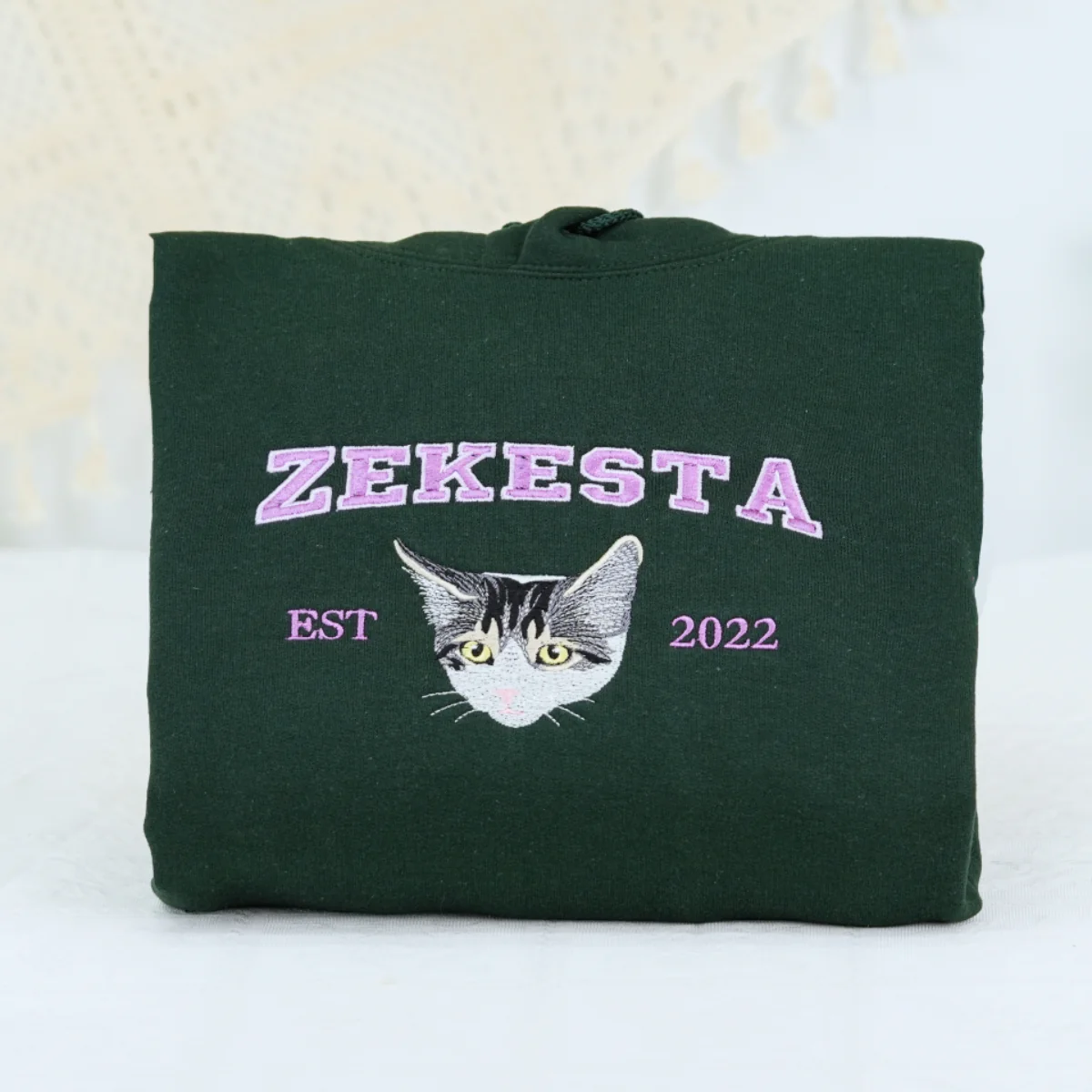 Custom Cat Portrait Varsity Hoodies - Pet Face Embroidered Sweatshirts - Personalized Cat Lover Gift - Image 4
