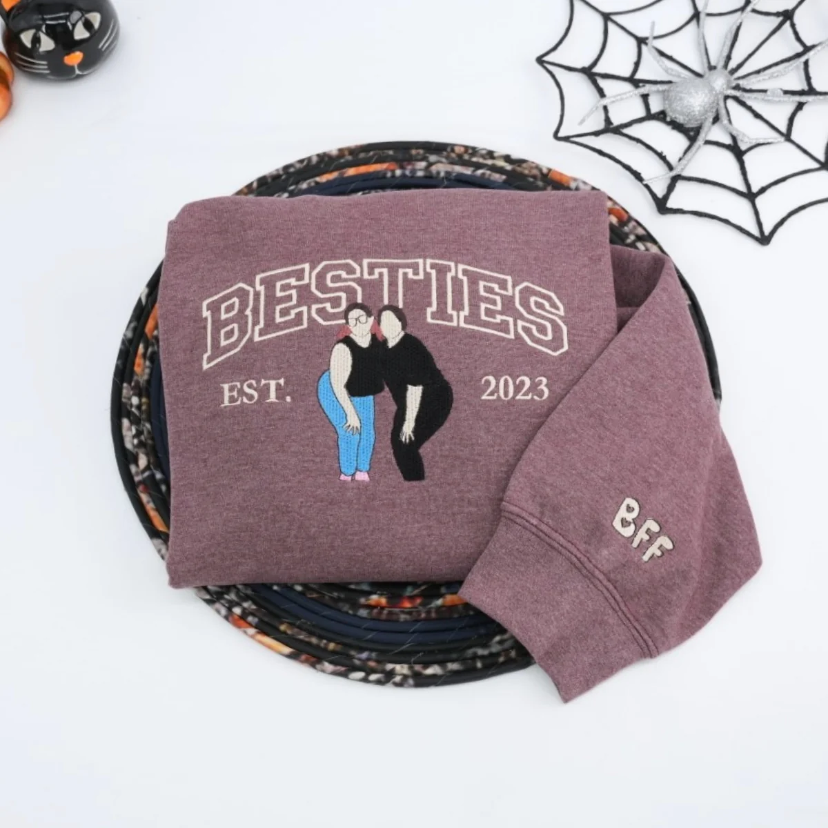 Custom Childhood Friends Portrait Sweatshirt - Besties Embroidered Varsity Hoodie - Longtime Friendship Gift EST Date - Image 4