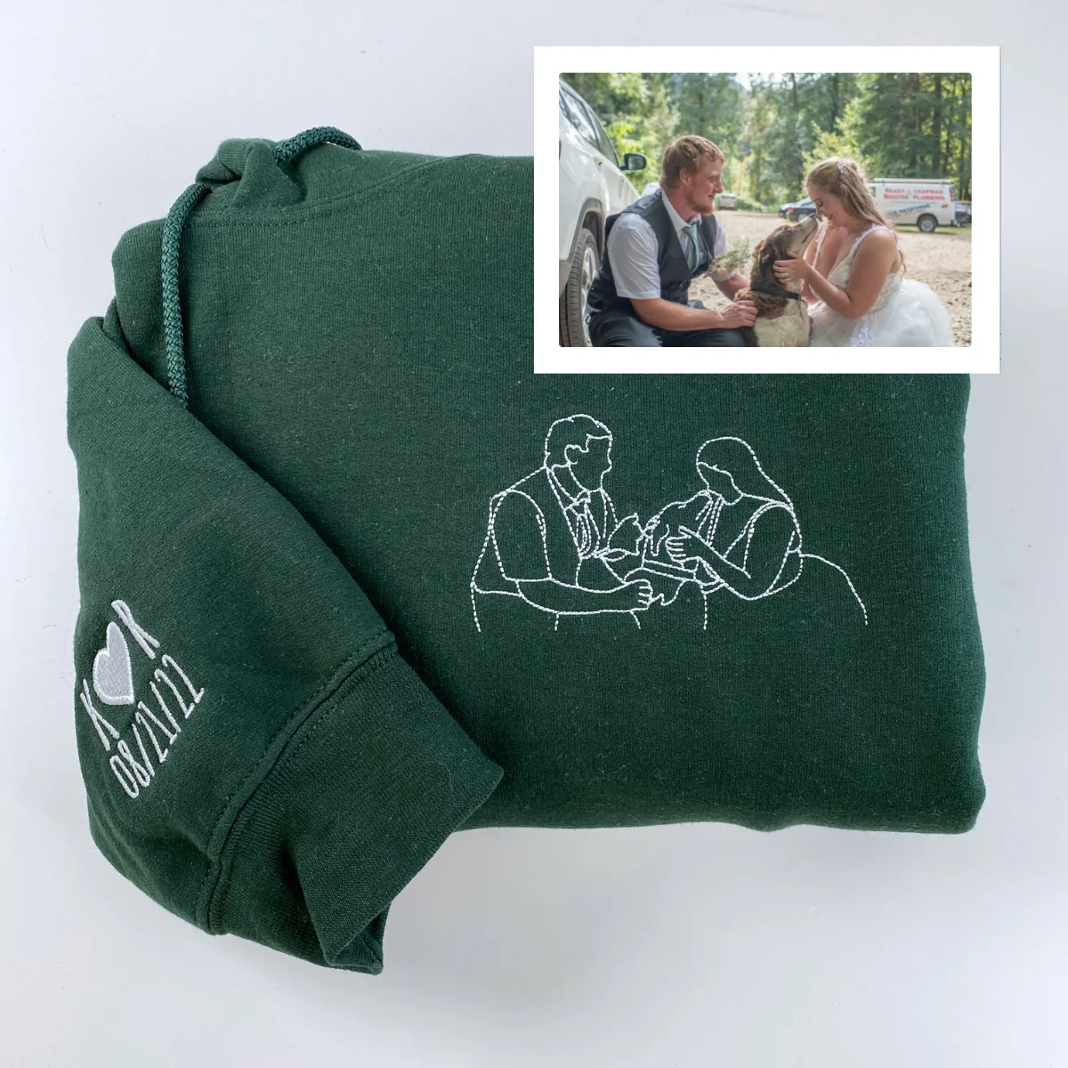 Custom Couple Art Hoodies - Photo Line Drawing Embroidered Sweatshirts - Wedding Gift - Image 4