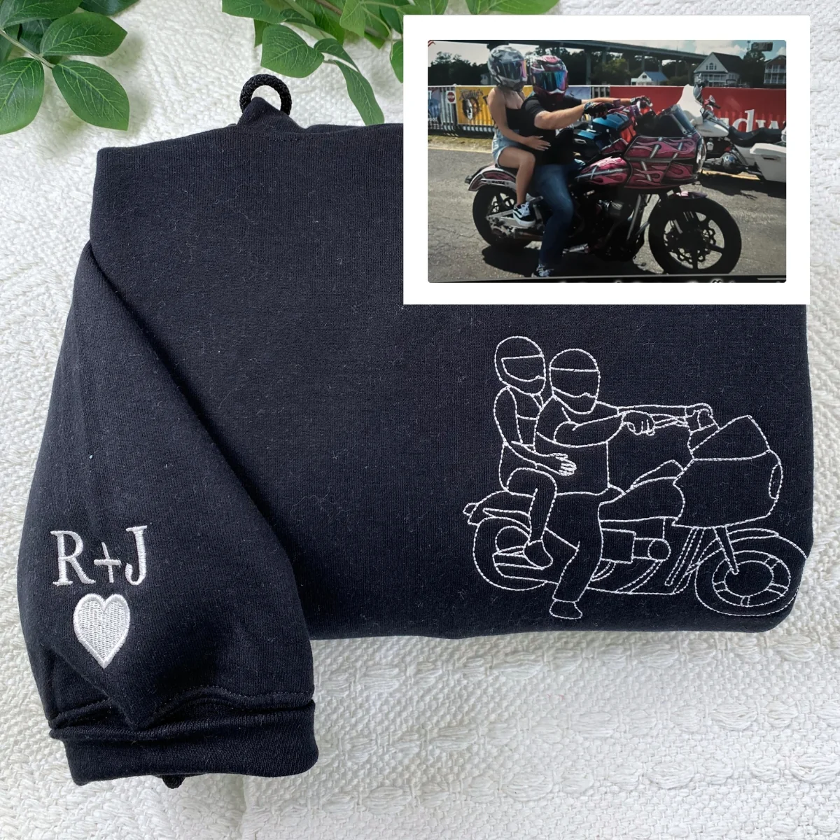 Custom Couple Art Hoodies - Photo Line Drawing Embroidered Sweatshirts - Wedding Gift - Image 5