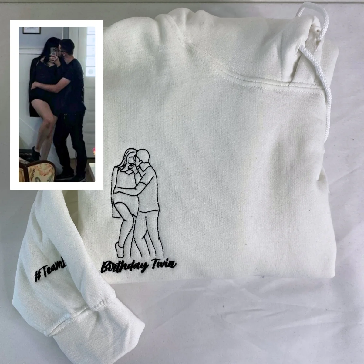 Custom Couple Art Hoodies - Photo Line Drawing Embroidered Sweatshirts - Wedding Gift - Image 6