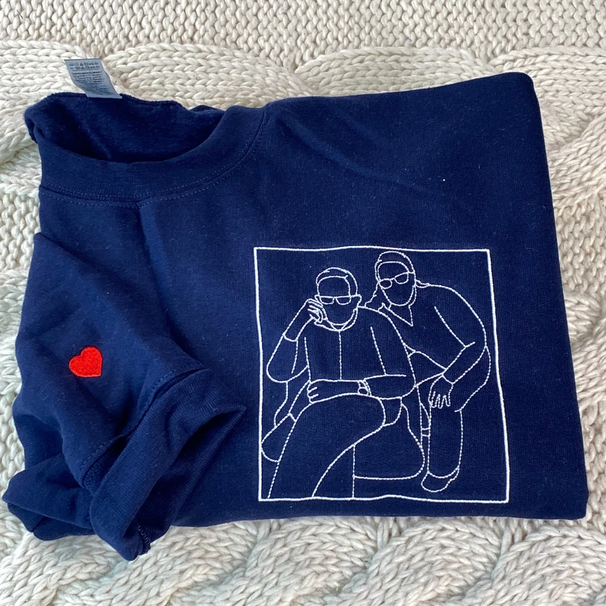 Custom Couple Art Hoodies - Photo Line Drawing Embroidered Sweatshirts - Wedding Gift - Image 7