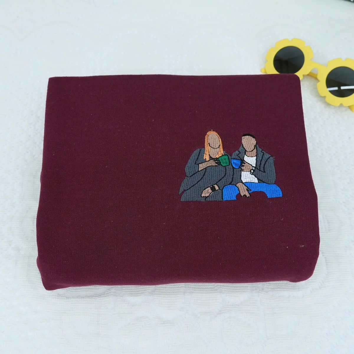 Custom Couple Portrait Hoodies - Photo to Embroidery Sweatshirts - Personalized Matching Anniversary Gift - Image 7