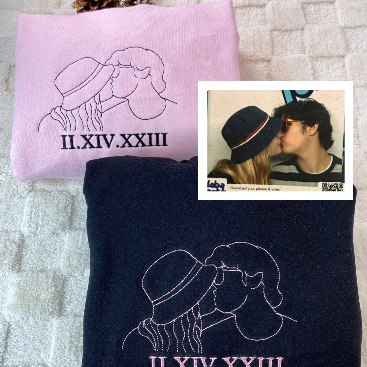 Custom Couple Portrait Hoodies - Photo to Line Art Embroidery - Personalized Matching Relationship Gift - Image 6