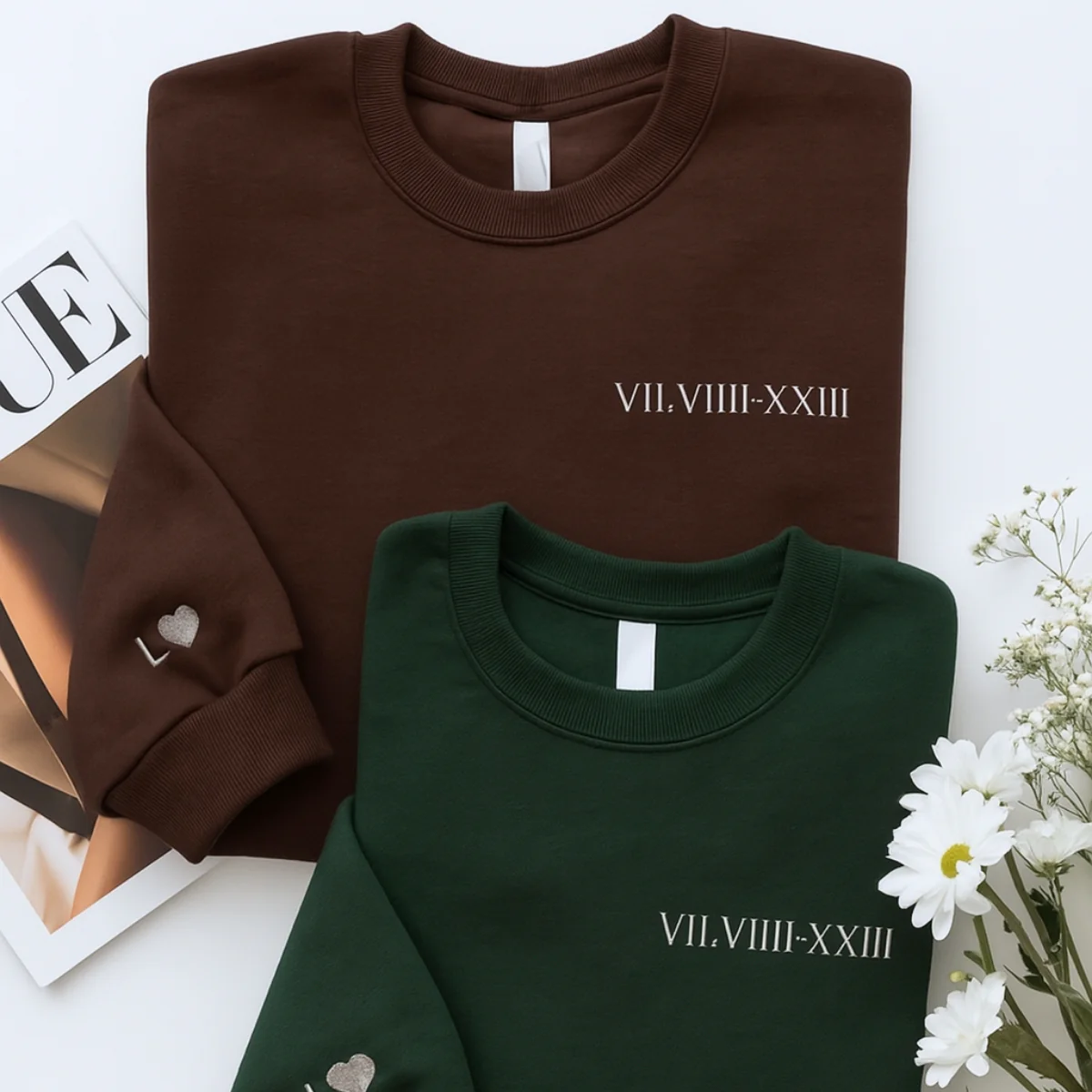 Custom Couples Crewneck Sweatshirts - Matching Roman Date Embroidered - Anniversary Valentine's Gift - Image 3
