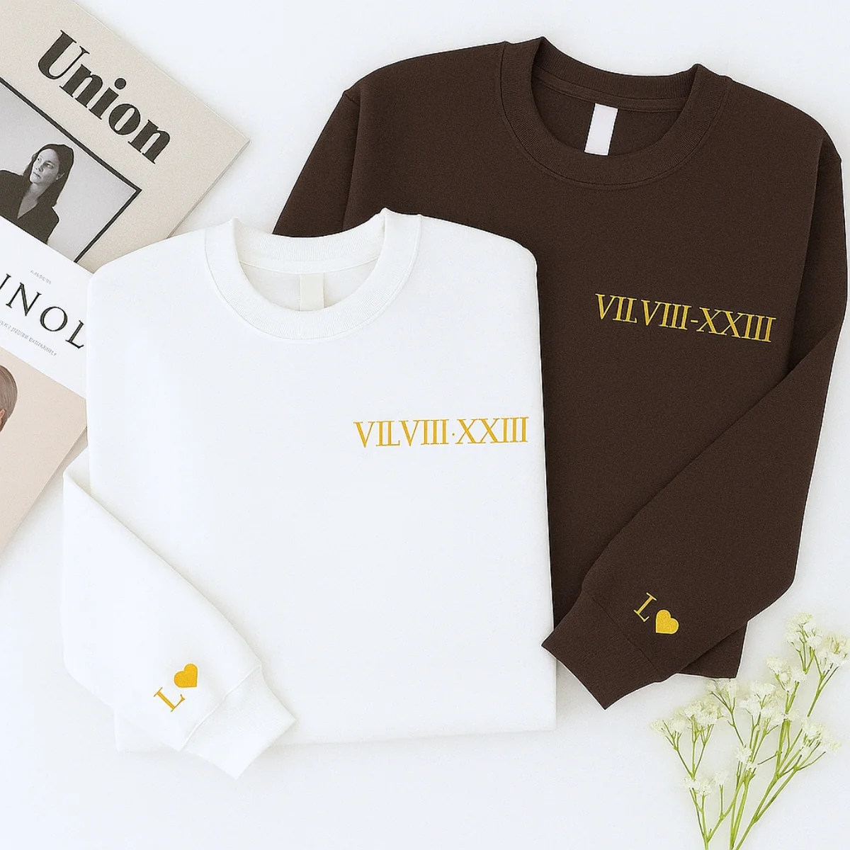 Custom Couples Crewneck Sweatshirts - Matching Roman Date Embroidered - Anniversary Valentine's Gift - Image 4