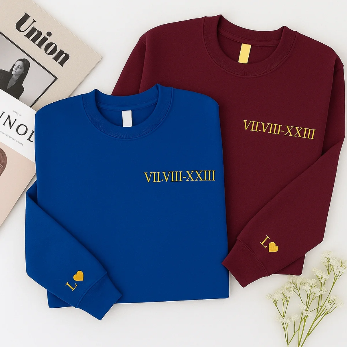 Custom Couples Crewneck Sweatshirts - Matching Roman Date Embroidered - Anniversary Valentine's Gift - Image 6
