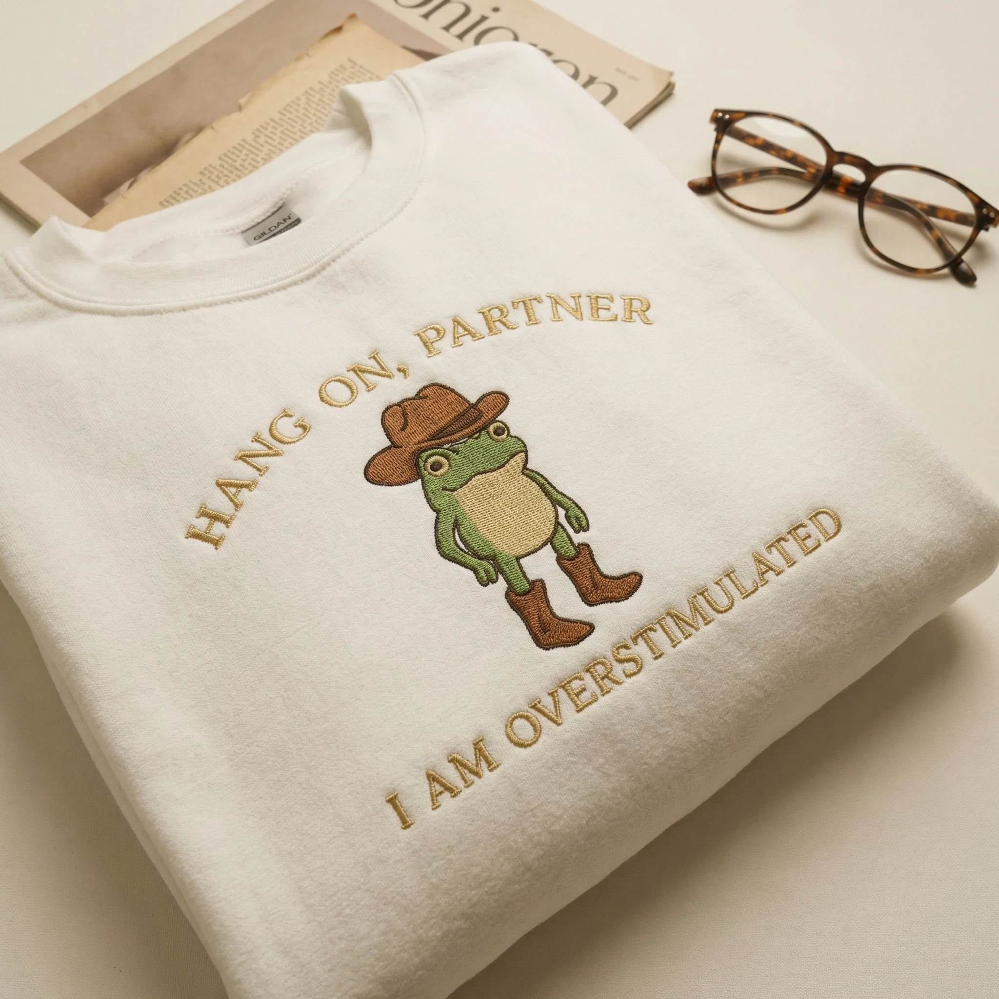 Custom Cowboy Frog Embroidery Hoodie - Overstimulated Weirdcore Gen Z Sweatshirt - Image 2