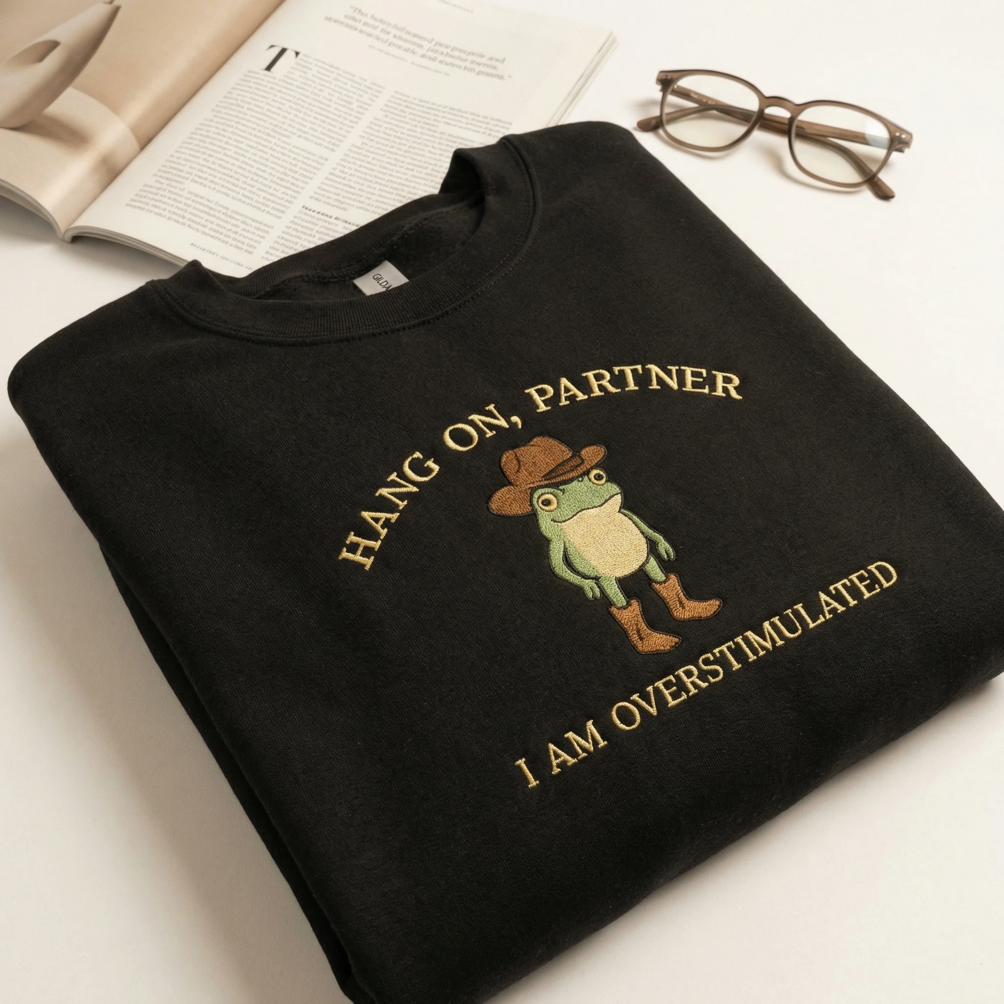 Custom Cowboy Frog Embroidery Hoodie - Overstimulated Weirdcore Gen Z Sweatshirt - Image 3
