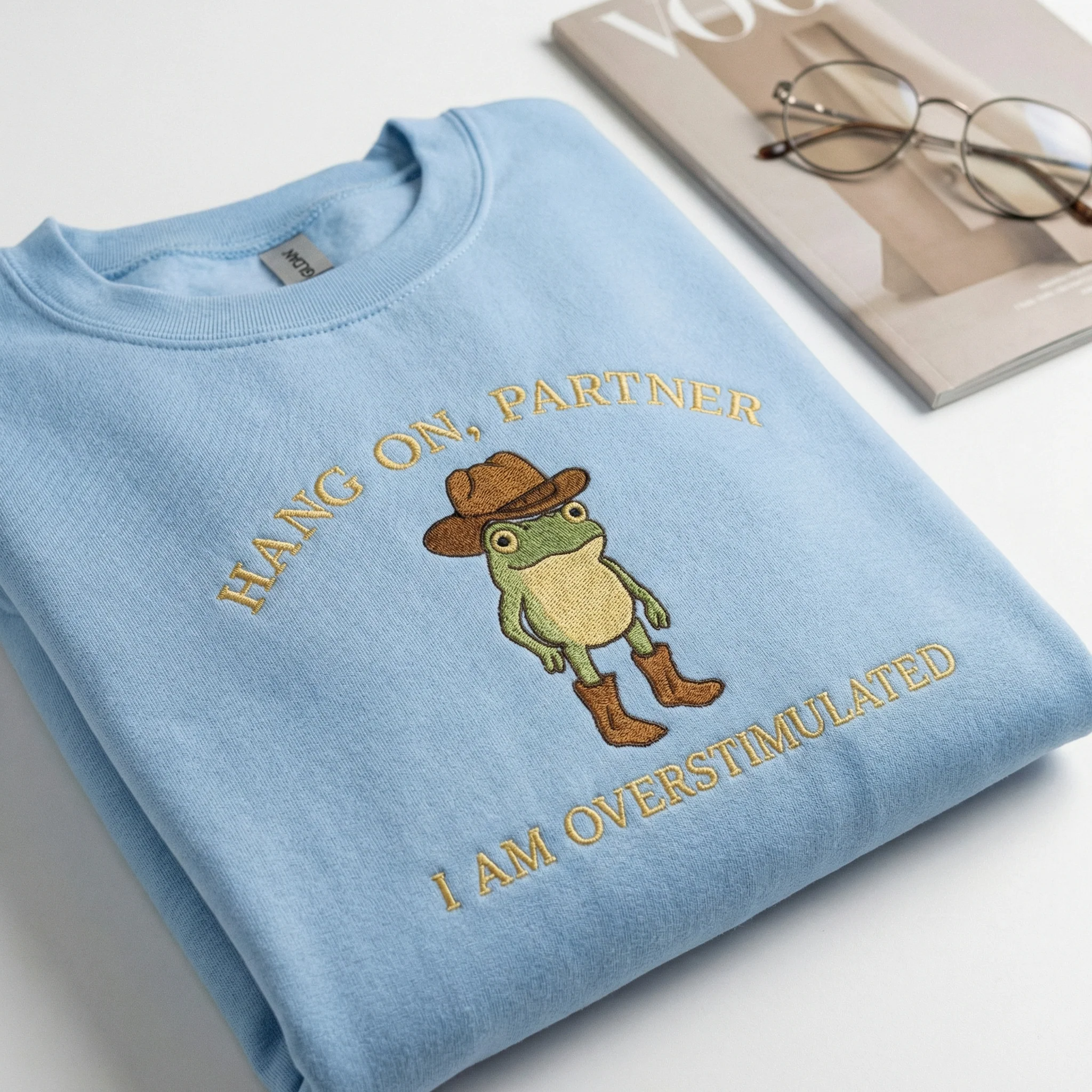 Custom Cowboy Frog Embroidery Hoodie - Overstimulated Weirdcore Gen Z Sweatshirt - Image 5