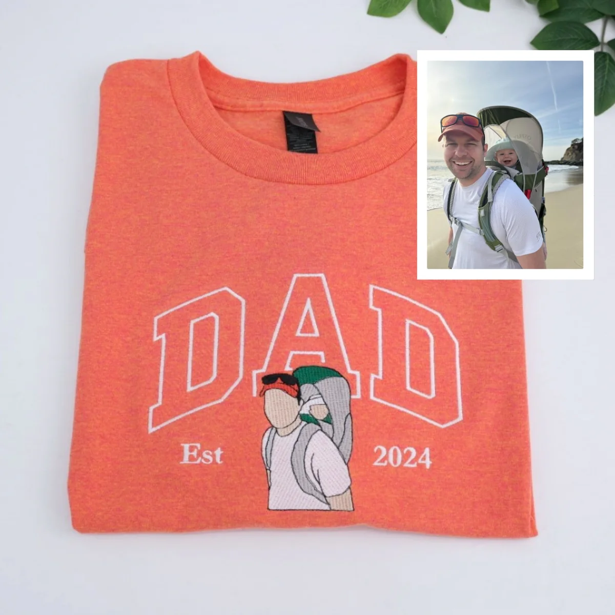 Custom Dad Portrait T-Shirts - Father Baby Embroidered Varsity Tees - New Dad Father's Day Gift EST Date - Image 5