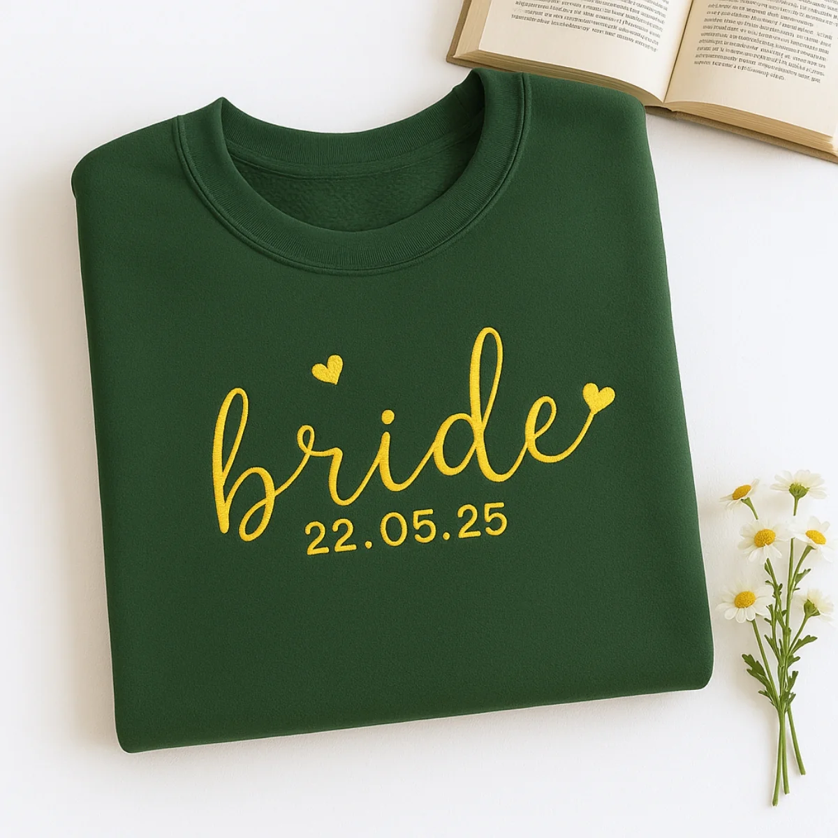 Custom Date Bride Heart Sweatshirt - Personalized Wedding Embroidered Apparel - Perfect Bridal Gift - Image 3