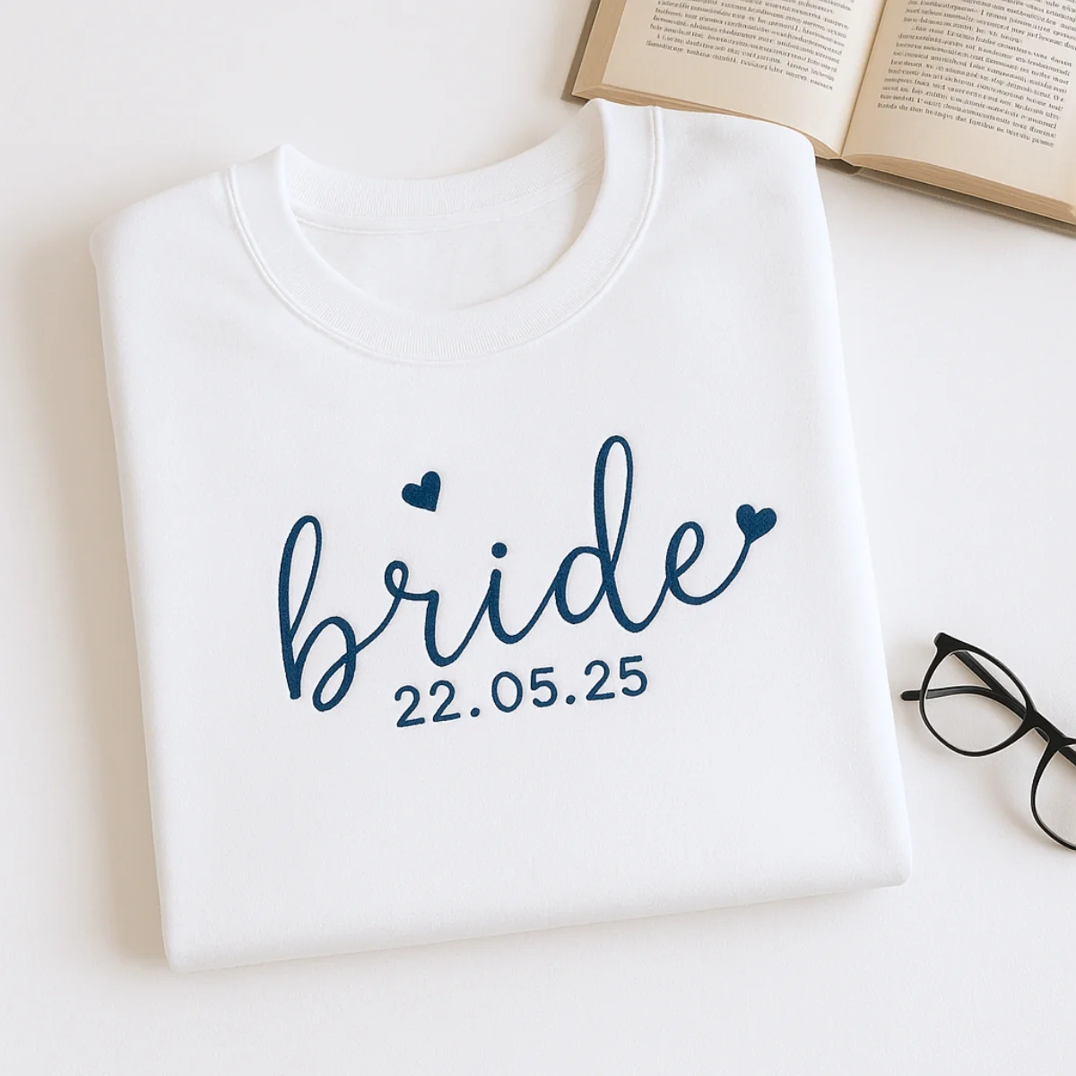 Custom Date Bride Heart Sweatshirt - Personalized Wedding Embroidered Apparel - Perfect Bridal Gift - Image 4