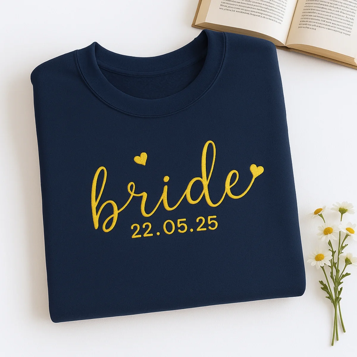 Custom Date Bride Heart Sweatshirt - Personalized Wedding Embroidered Apparel - Perfect Bridal Gift - Image 5