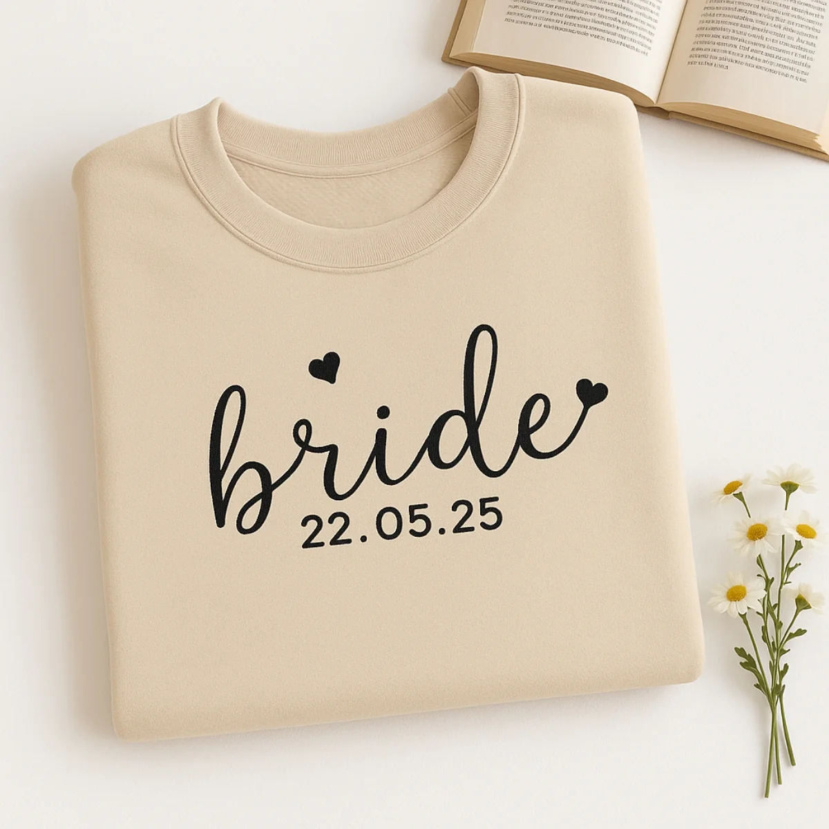 Custom Date Bride Heart Sweatshirt - Personalized Wedding Embroidered Apparel - Perfect Bridal Gift - Image 6