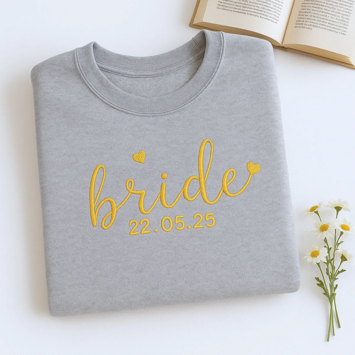 Custom Date Bride Heart Sweatshirt - Personalized Wedding Embroidered Apparel - Perfect Bridal Gift - Image 7
