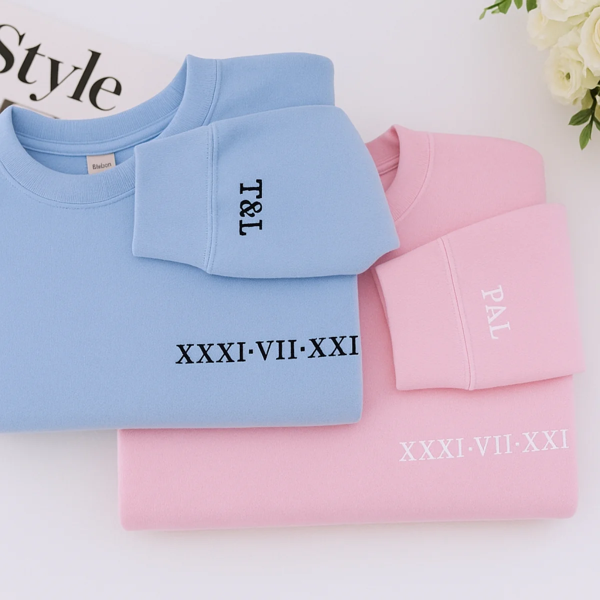 Custom Date Hoodies Couples - Matching Roman Numeral Embroidered Sweatshirts - Anniversary Valentine's Gift - Image 4
