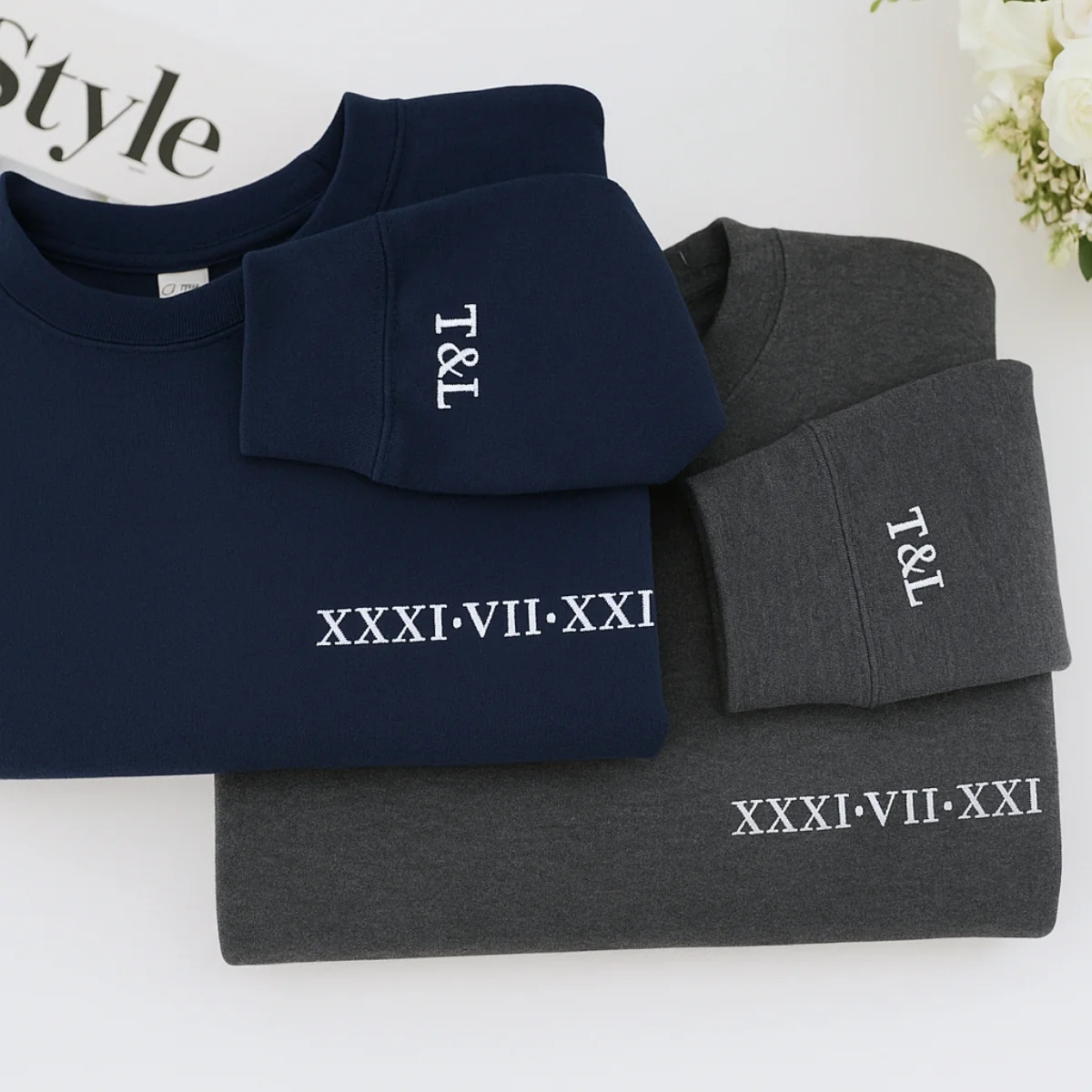 Custom Date Hoodies Couples - Matching Roman Numeral Embroidered Sweatshirts - Anniversary Valentine's Gift - Image 5