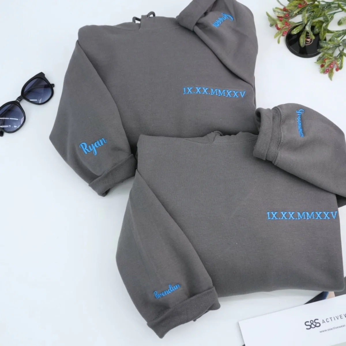 Custom Date Hoodies - Roman Numeral Anniversary Embroidered Sweatshirts - Perfect Couples Gift