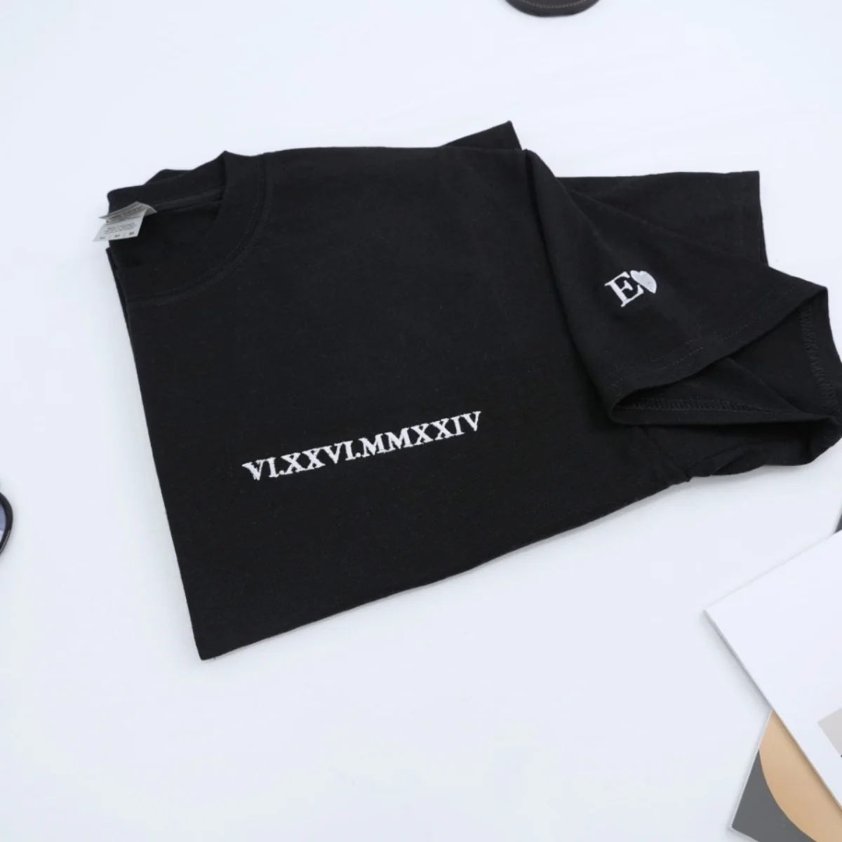 Custom Date Roman Numeral T-Shirt - Embroidered Anniversary Couple Shirt - Perfect Wedding Gift - Image 3