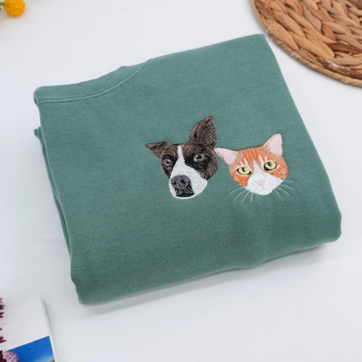 Custom Dog Cat Portrait Sweatshirt - Pet Face Embroidered Hoodie - Multiple Pet Parent Gift - Image 2