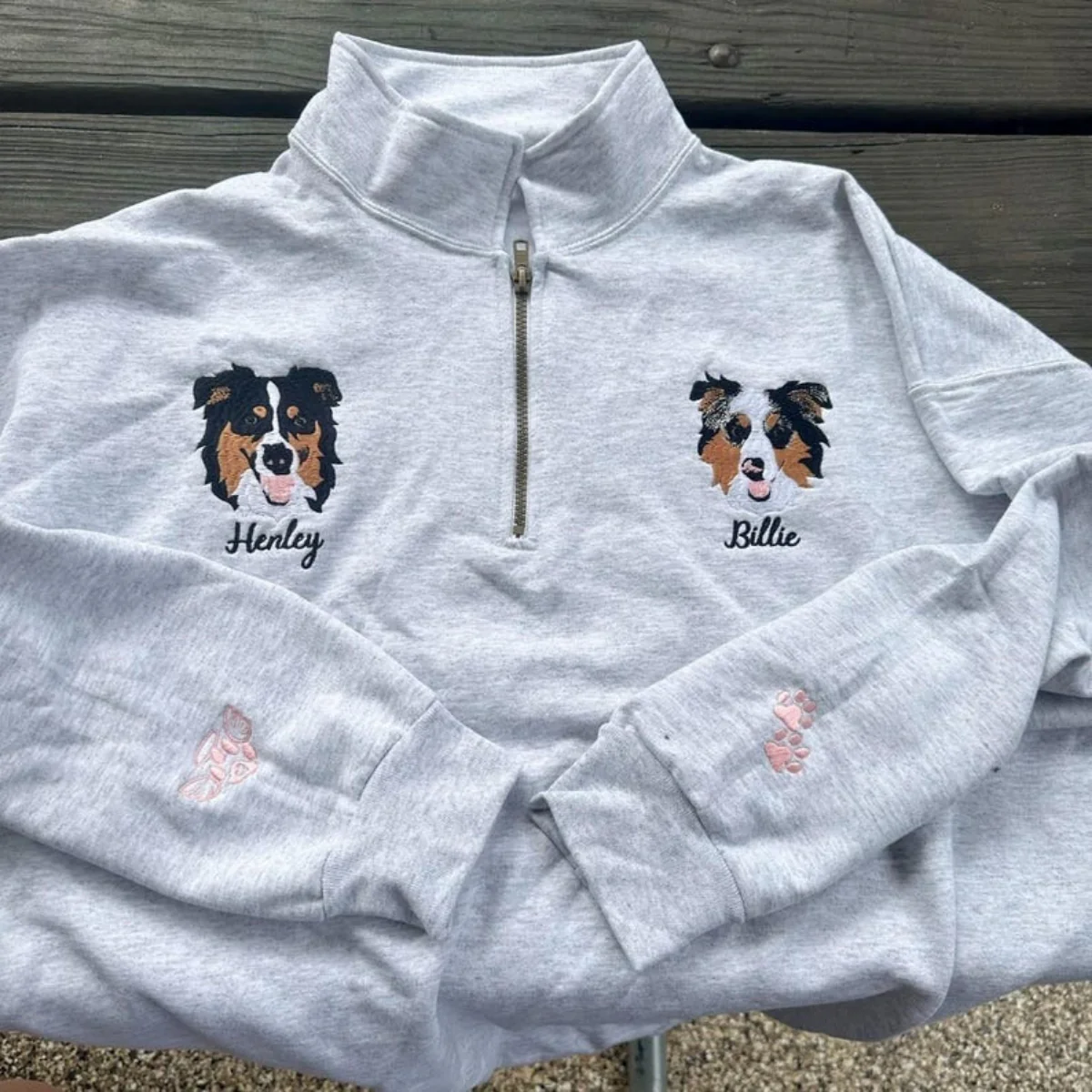 Custom Dog Photo Embroidery Quarter Zip - Pet Portrait from Picture - Personalized Memorial Gift - Image 2