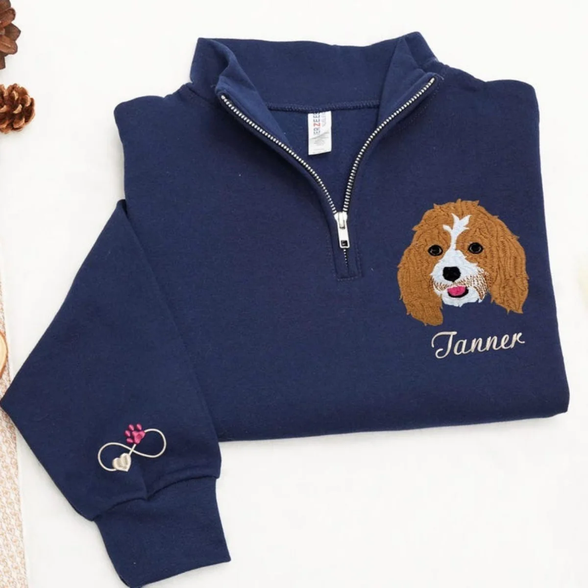 Custom Dog Photo Embroidery Quarter Zip - Pet Portrait from Picture - Personalized Memorial Gift - Image 4
