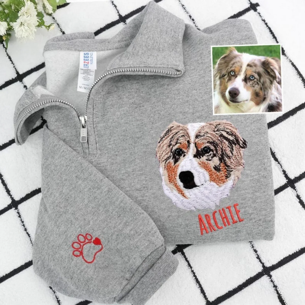 Custom Dog Photo Embroidery Quarter Zip - Pet Portrait from Picture - Personalized Memorial Gift - Image 6