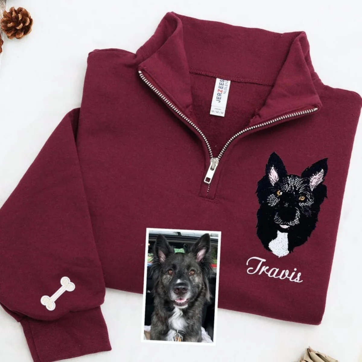 Custom Dog Portrait Quarter Zip with EST Date - Pet Adoption Embroidered - Gotcha Day Memorial Gift - Image 5
