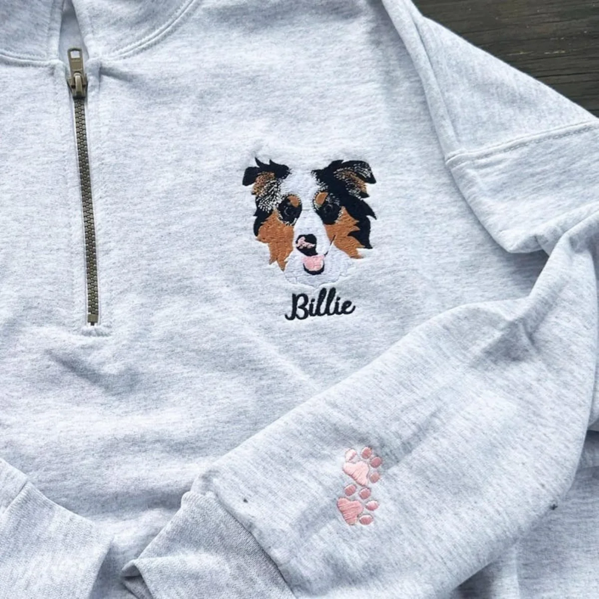 Custom Dog Portrait Quarter Zip with Name - Pet Face Embroidered Pullover - Personalized Dog Lover Gift - Image 2
