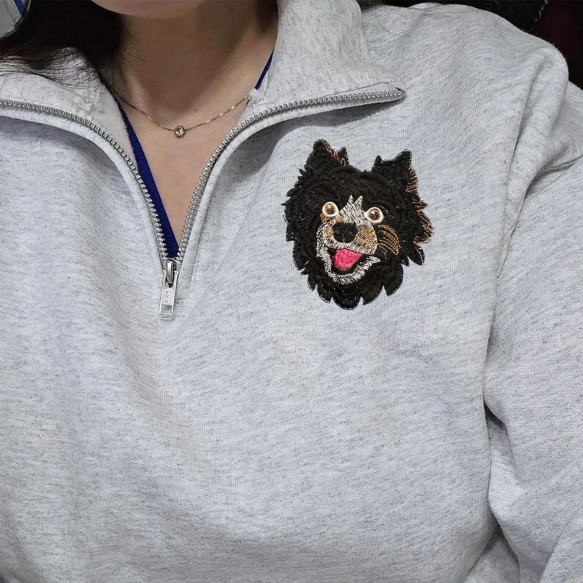 Custom Dog Portrait Quarter Zip with Name - Pet Face Embroidered Pullover - Personalized Dog Lover Gift - Image 3