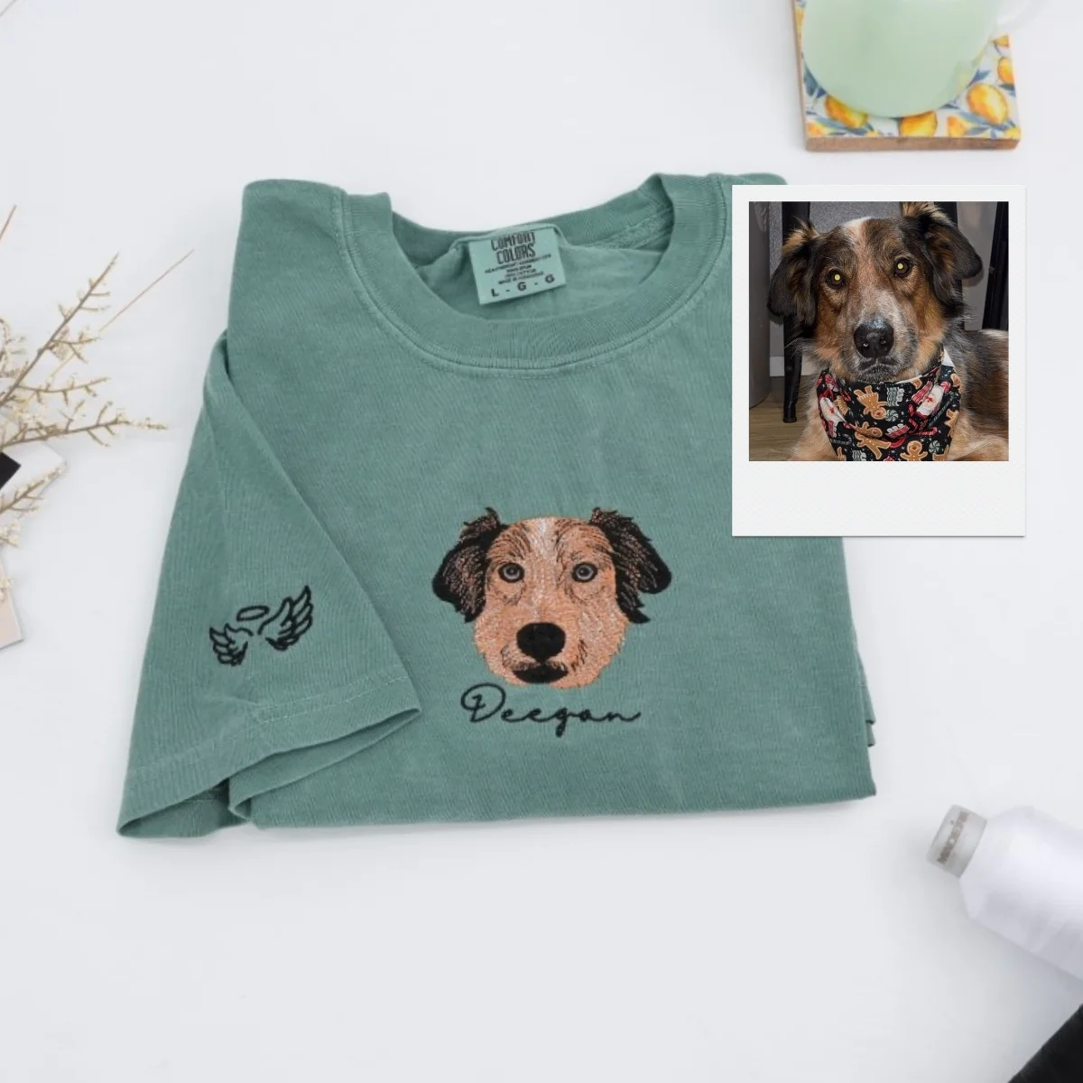 Custom Dog Portrait T-Shirts - Personalized Pet Face Embroidery with Name - Dog Lover Memorial Gift - Image 2