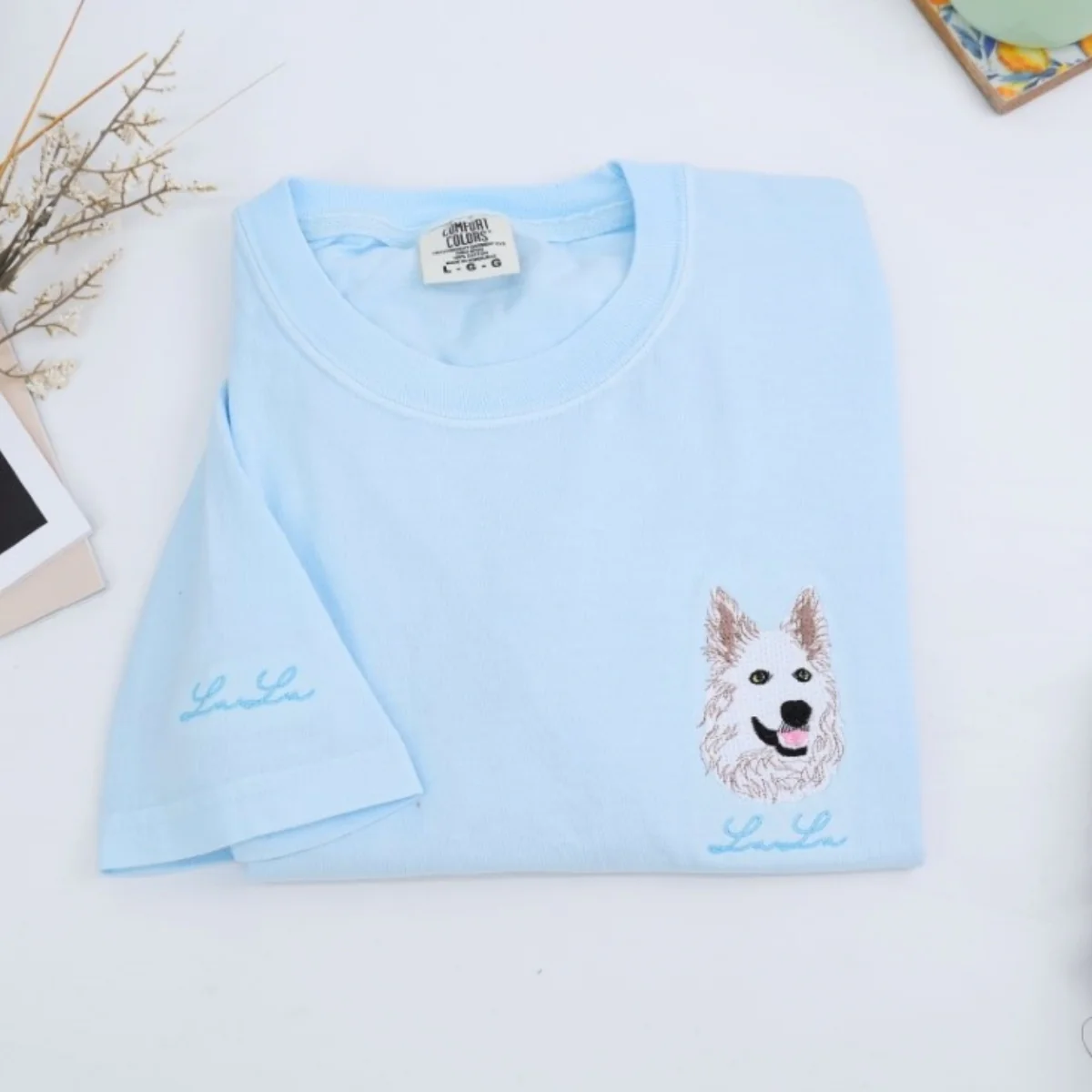 Custom Dog Portrait T-Shirts - Pet Face Embroidery with Name on Sleeve - Personalized Dog Lover Gift - Image 4