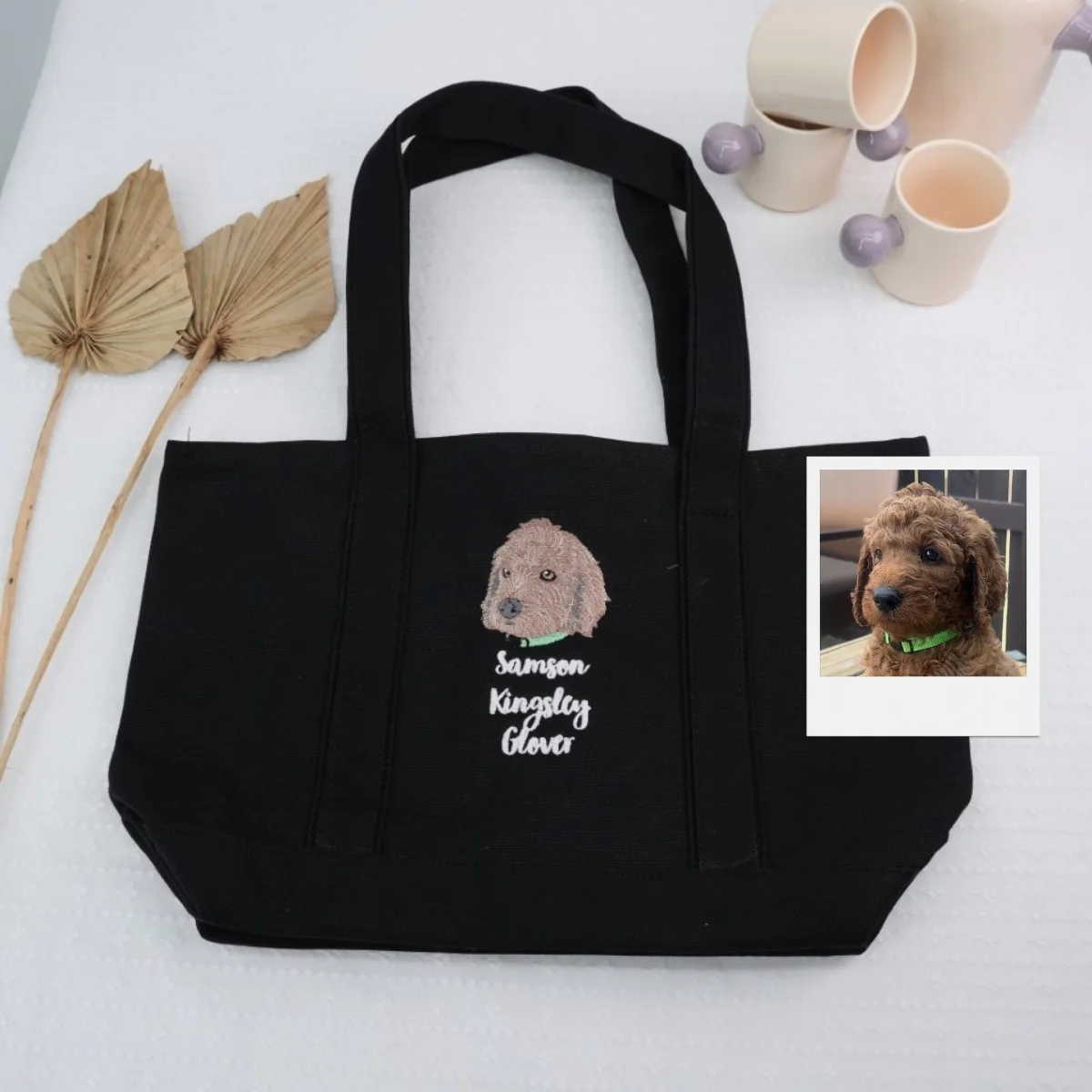 Custom Doodle Portrait Tote Bags - Dog Face Embroidered Canvas Bag - Precious Pet Memorial Gift - Image 4