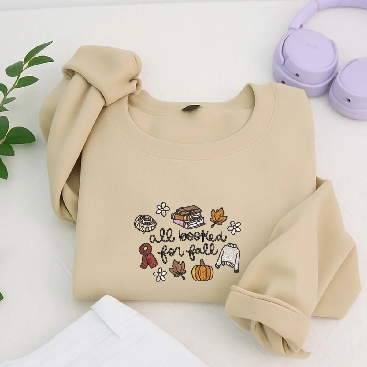 Custom Embroidered All Booked for Fall Hoodie | Cozy Autumn Reading Sweatshirt β Bookish Embroidery Gift for Readers