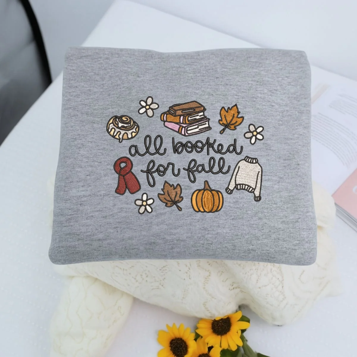 Custom Embroidered All Booked for Fall Hoodie | Cozy Autumn Reading Sweatshirt β Bookish Embroidery Gift for Readers - Image 6