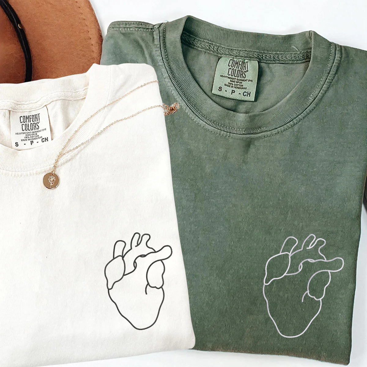 Custom Embroidered Anatomical Heart Matching T-shirts for Couples - Image 4