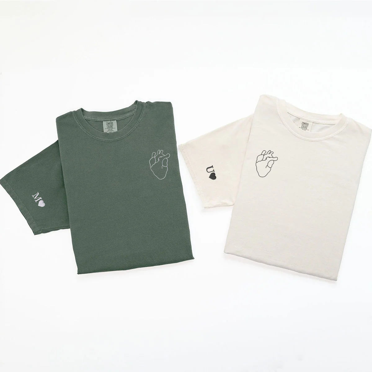 Custom Embroidered Anatomical Heart Matching T-shirts for Couples - Image 5