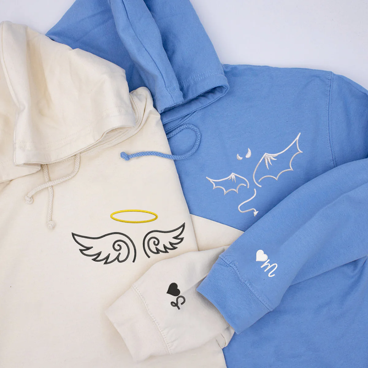 Custom Embroidered Angel and Devil Matching Hoodies for Couples - Image 2