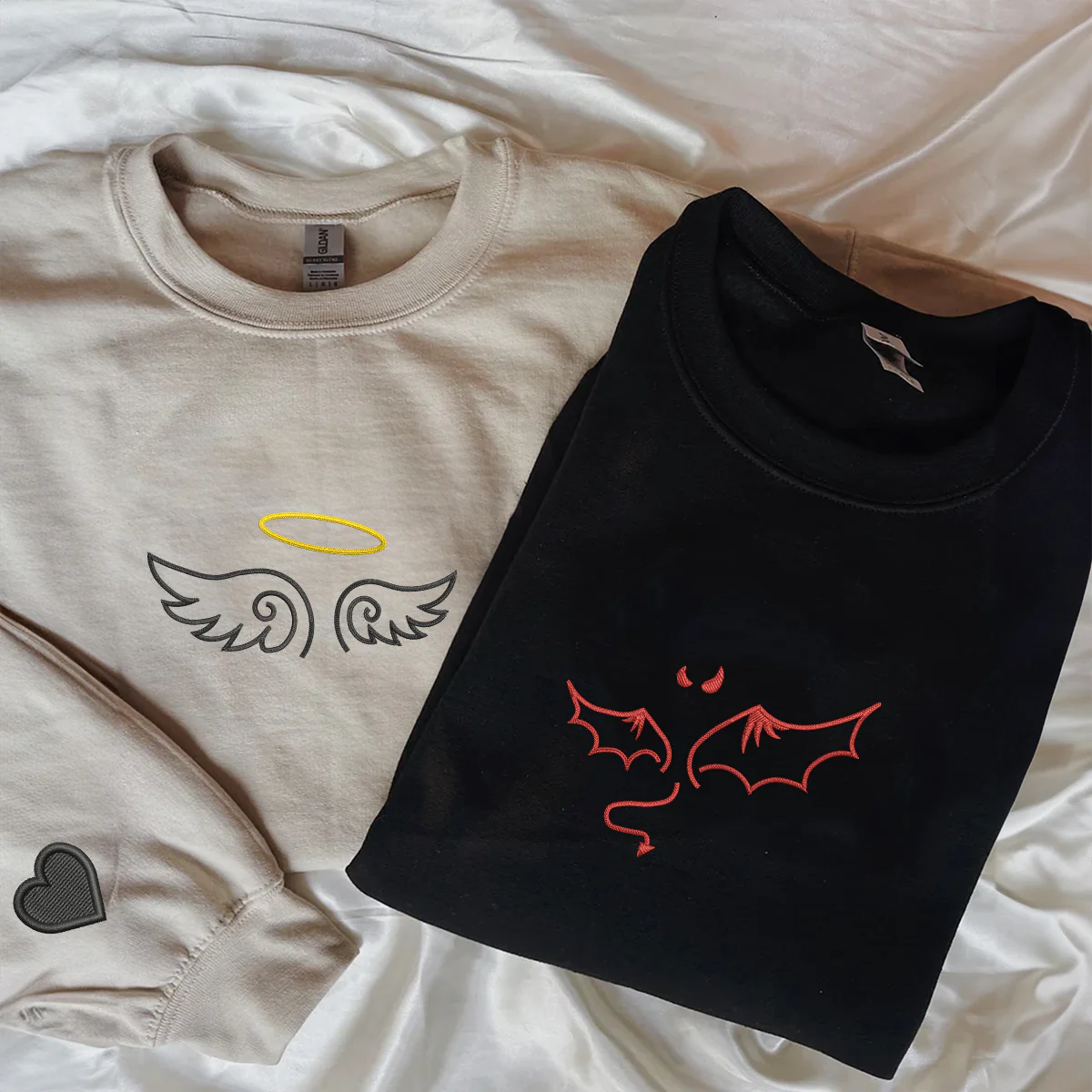 Custom Embroidered Angel and Devil Matching Hoodies for Couples - Image 4