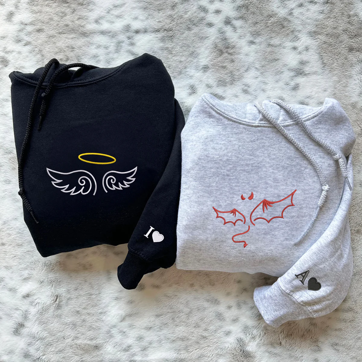 Custom Embroidered Angel and Devil Matching Hoodies for Couples - Image 5