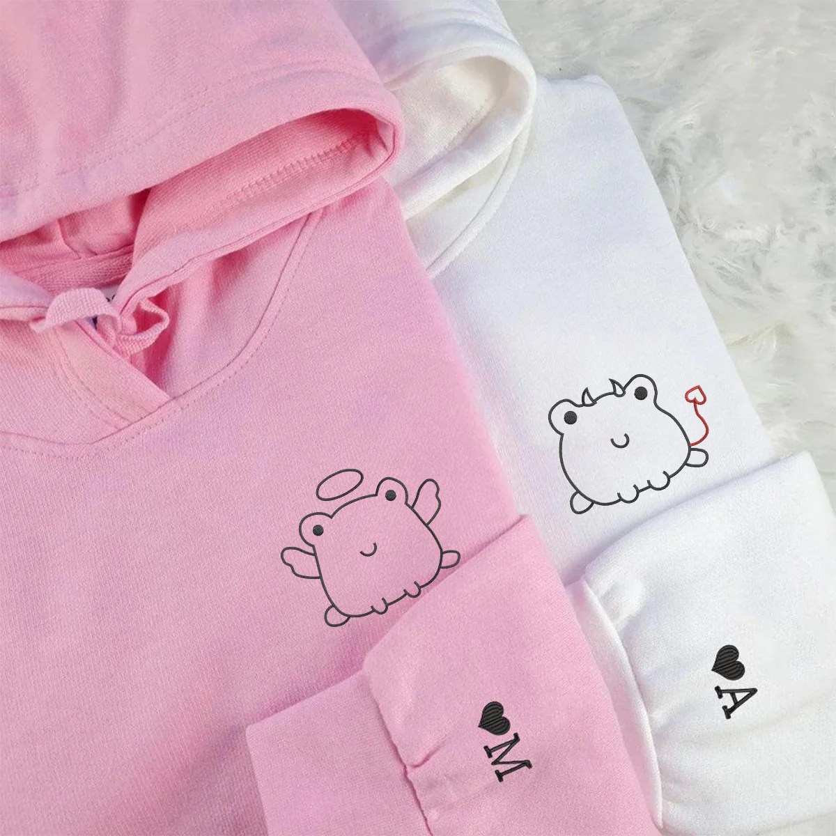 Custom Embroidered Angel & Devil Frog Matching Hoodies for Couples - Image 3