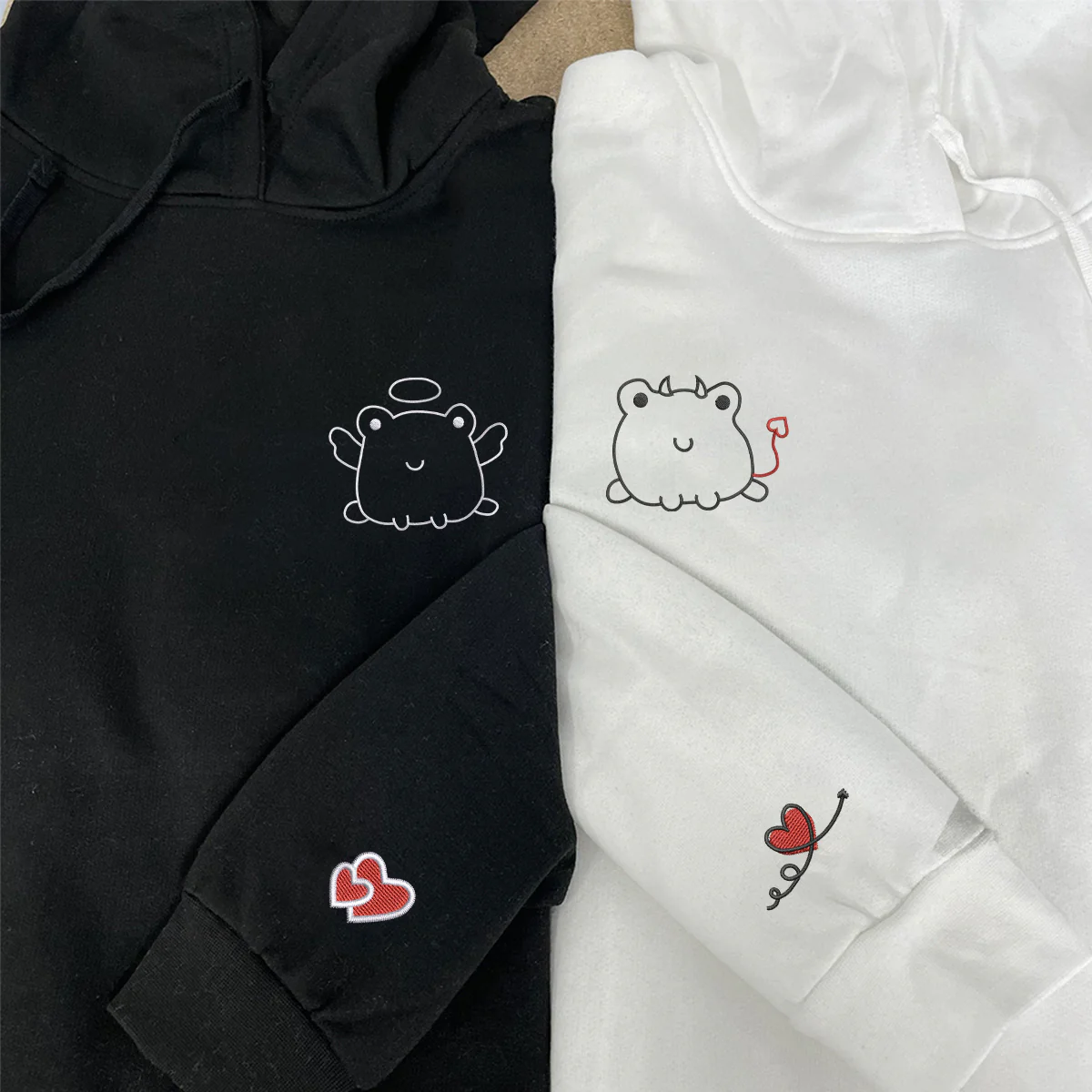 Custom Embroidered Angel & Devil Frog Matching Hoodies for Couples - Image 4
