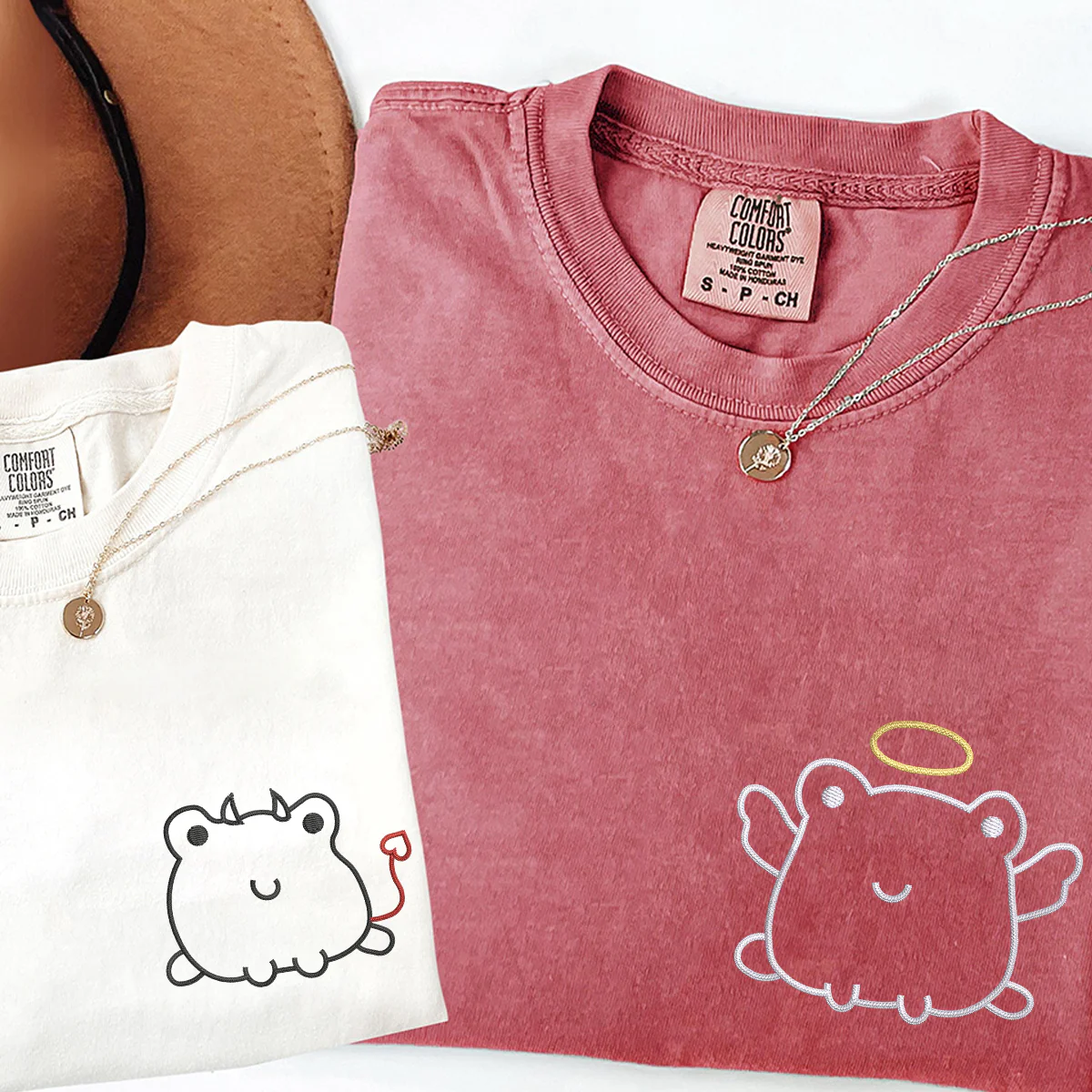 Custom Embroidered Angel & Devil Frog Matching T-shirts for Couples - Image 4