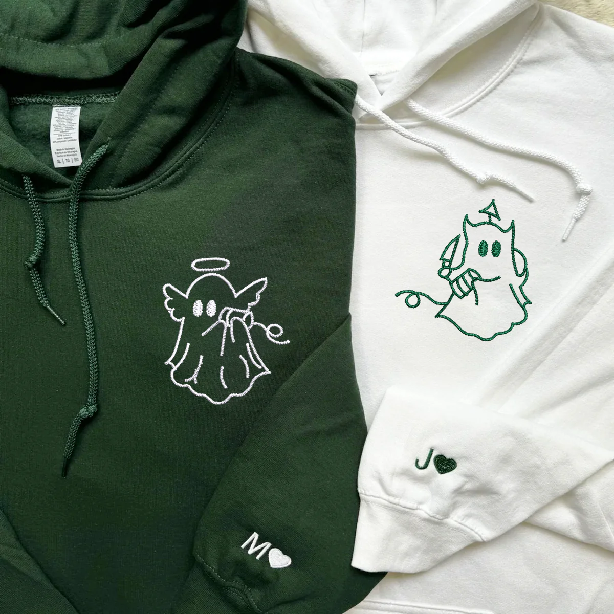 Custom Embroidered Angel Devil Ghost Matching Hoodie for Couples - Image 2