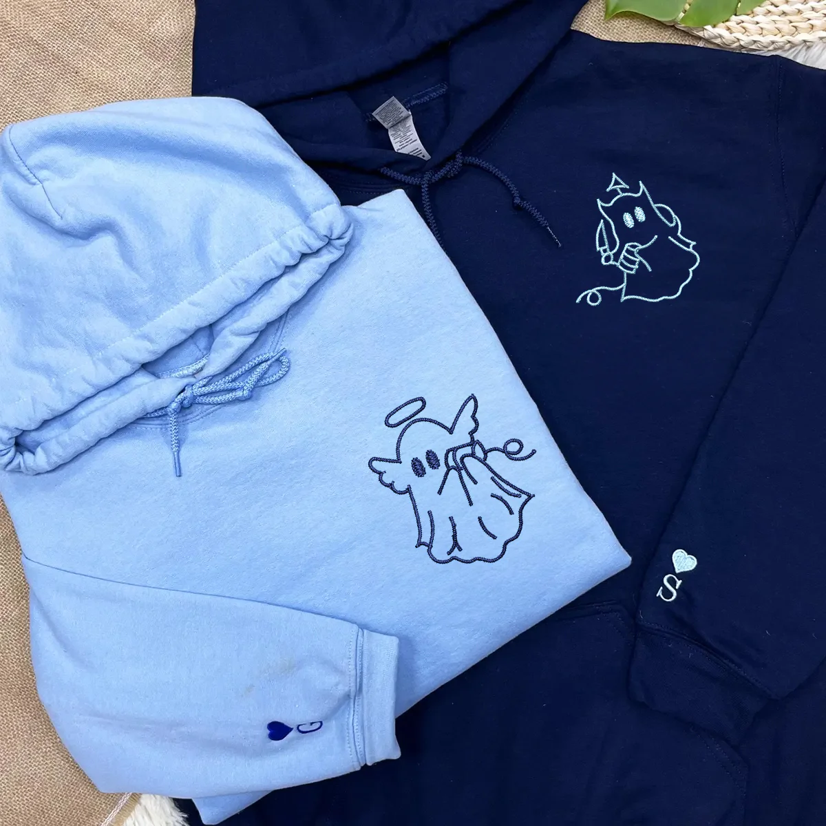 Custom Embroidered Angel Devil Ghost Matching Hoodie for Couples - Image 3