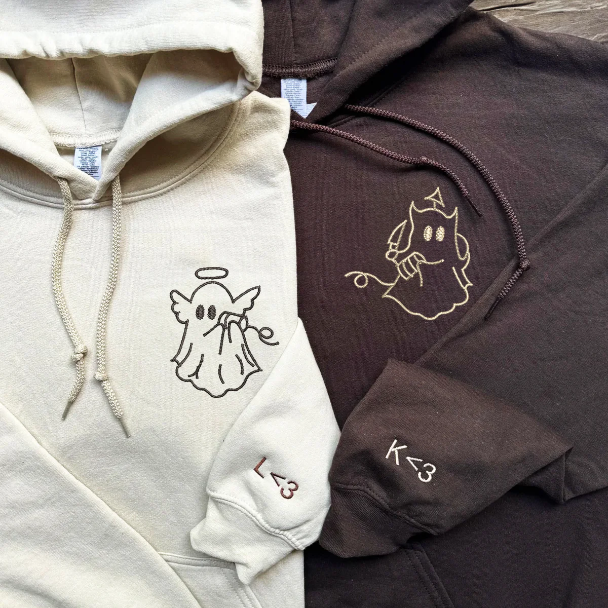 Custom Embroidered Angel Devil Ghost Matching Hoodie for Couples - Image 5