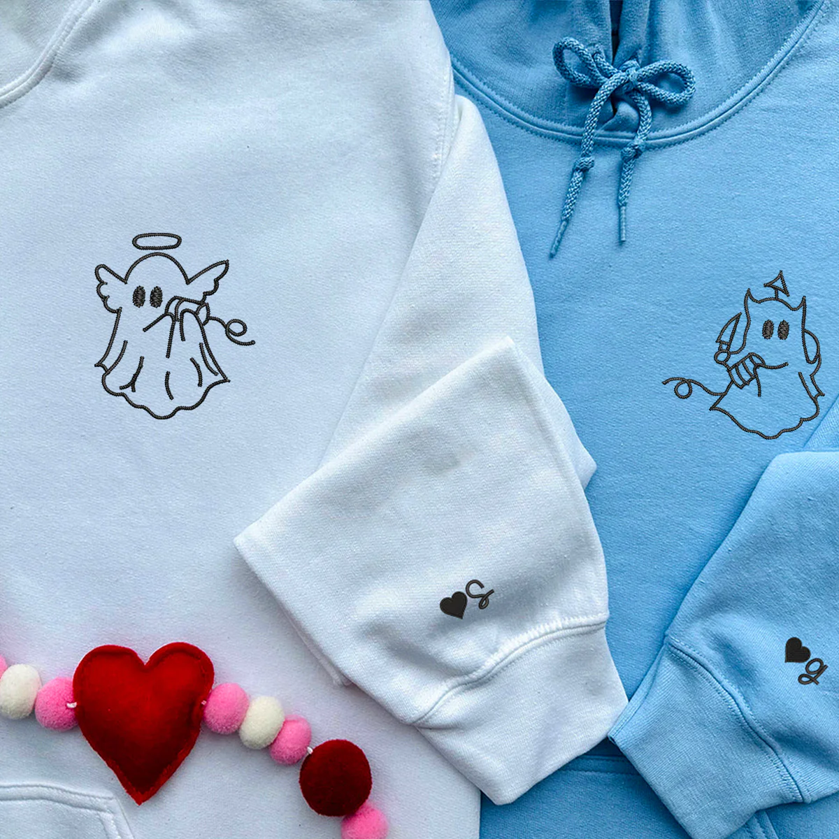Custom Embroidered Angel Devil Ghost Matching Hoodie for Couples - Image 6