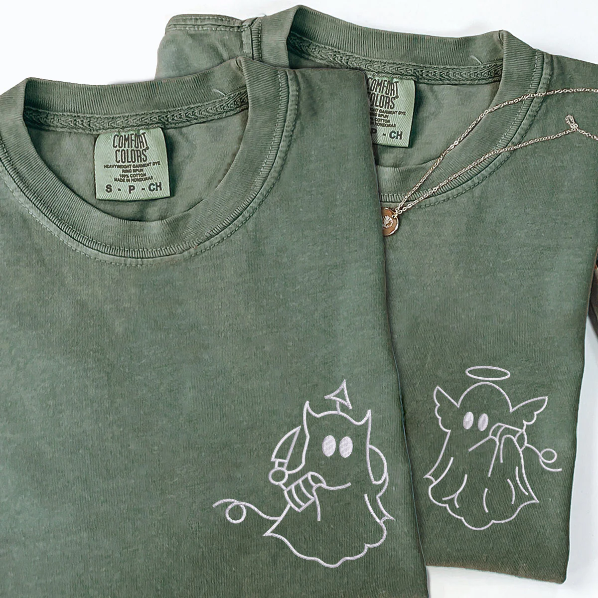 Custom Embroidered Angel Devil Ghost Matching T-shirts for Couples - Image 2